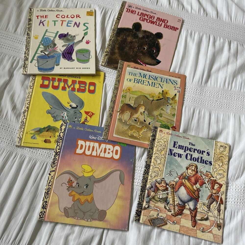 Little Golden Books Lot Bundle Of 6 Growly Bear Kittens Bremen Dumbo Emperors